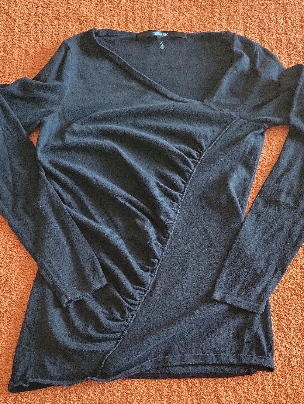 mac & jac Black Knit Top - Asymetrical V Neck, Size Small